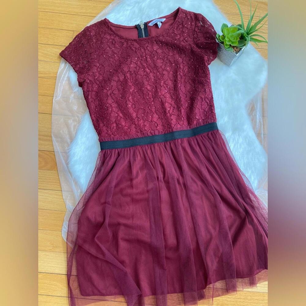 Speckless Burgundy Lace and Tulle Dress, Youth Size Large